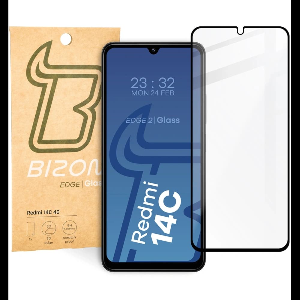 Tvrzené sklo Bizon Glass Edge 2 pro Xiaomi Redmi 14C 4G / POCO C75 černý rámeček