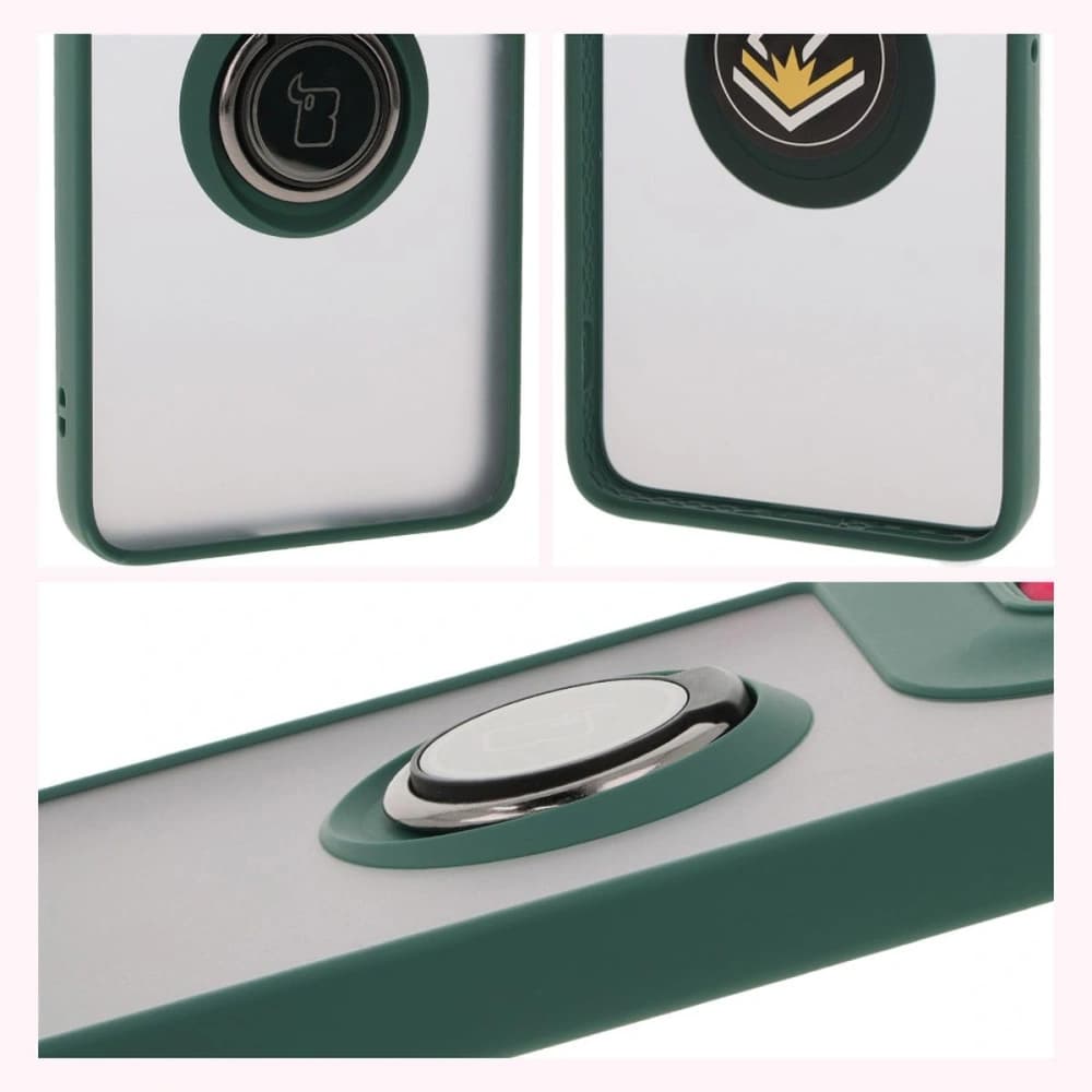 Caz hibrid Bizon Ring Motorola Edge 50 Neo fumuriu cu un cadru verde închis - 4