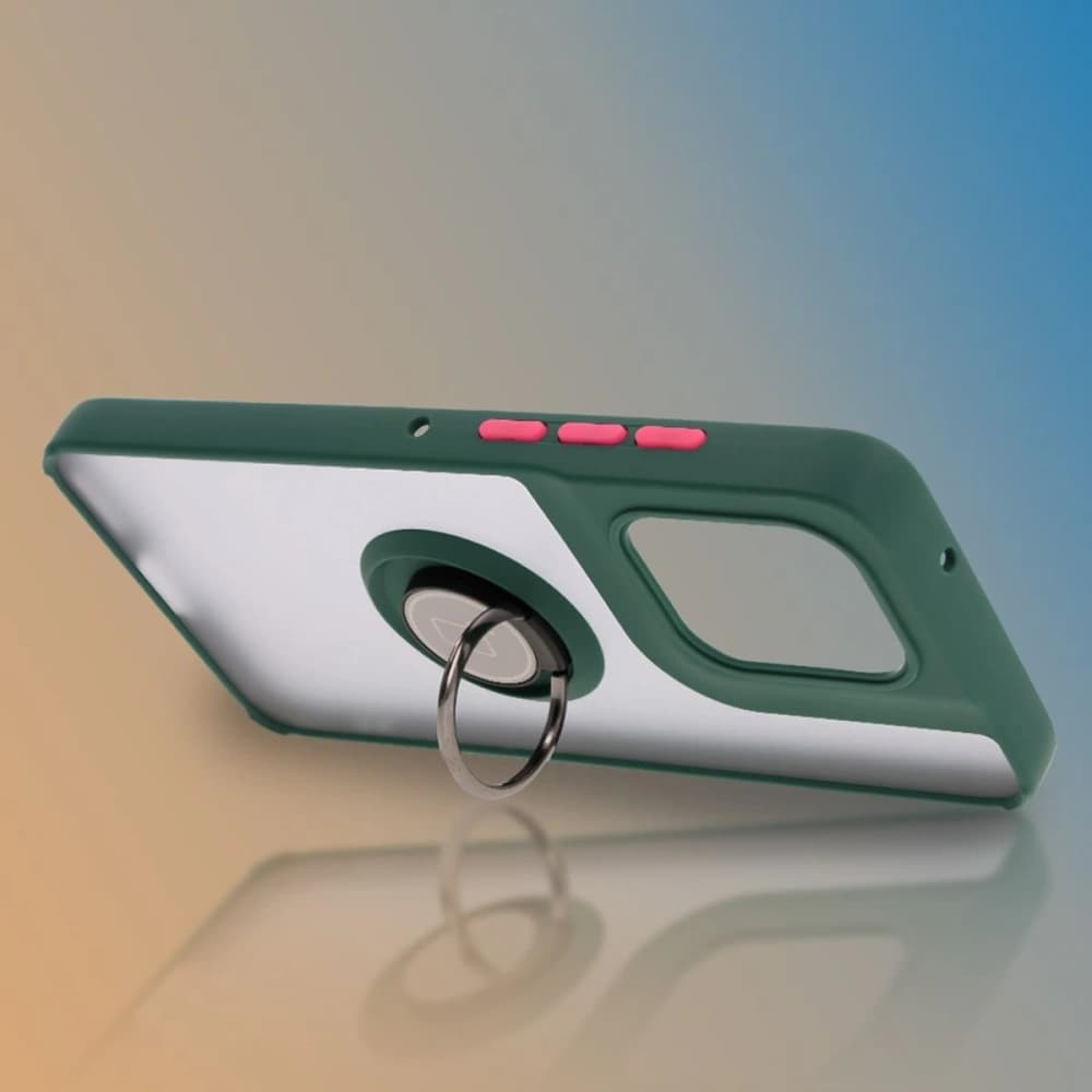 Caz hibrid Bizon Ring Motorola Edge 50 Neo fumuriu cu un cadru verde închis - 6