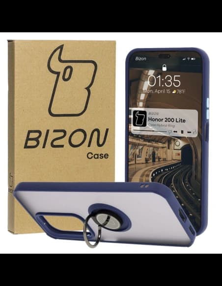 Bizon Case Hybrid Ring Honor 200 Lite smoky with a navy blue frame