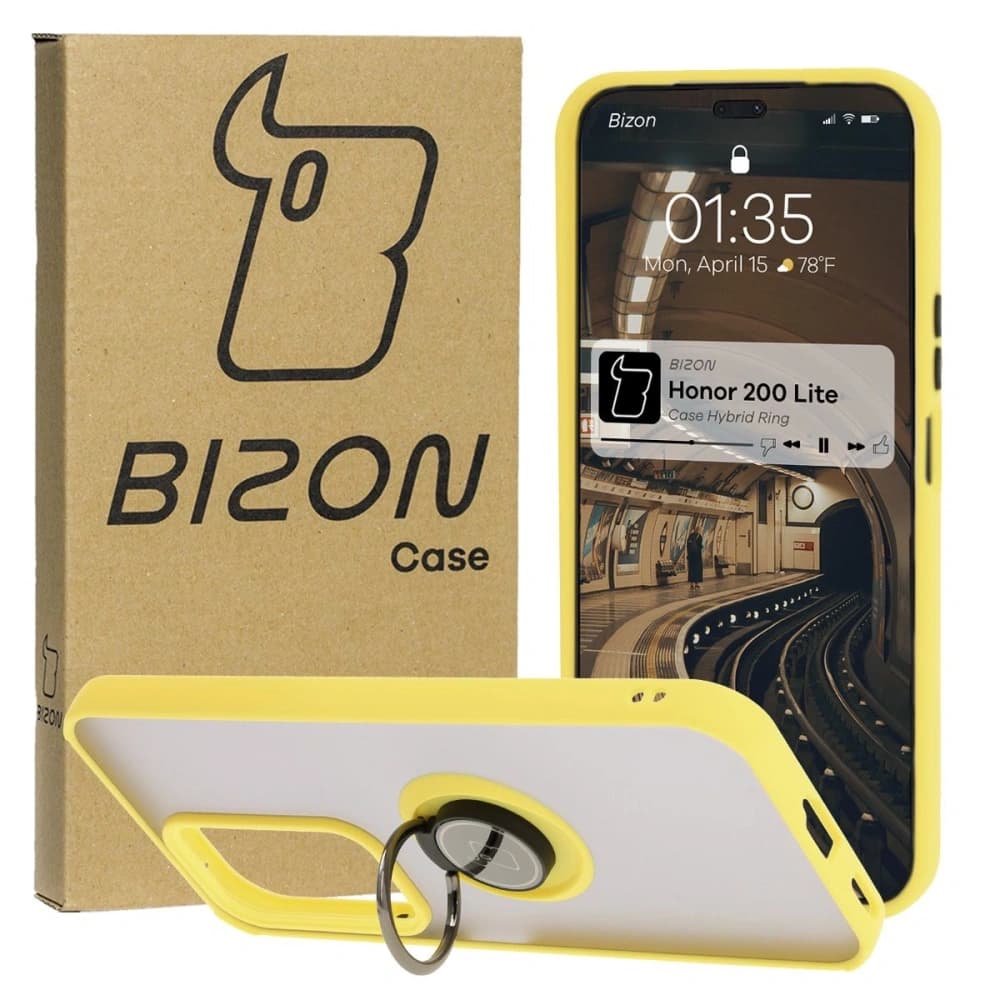 Bizon Case Hybrid Ring Honor 200 Lite rauchig mit einem gelben Rahmen