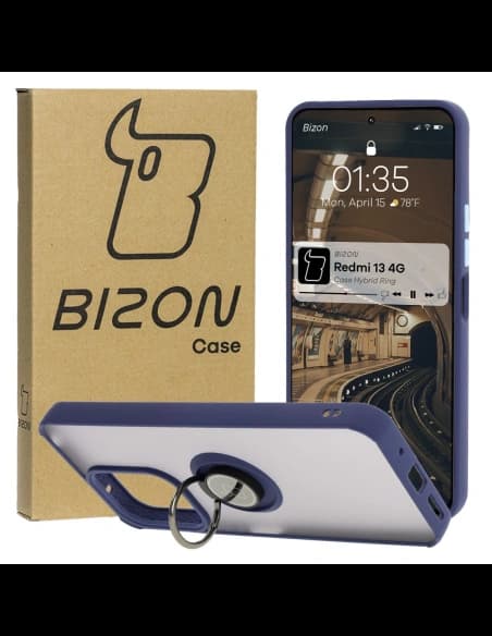 Bizon Case Hybrid Ring Xiaomi Redmi 13 4G füstös színű, tengerészkék kerettel