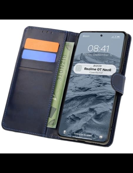 Etui s klopou Bizon Case Pocket pro Realme GT 6 / 6T / Neo 6 / Neo 6 SE modré