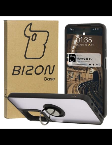 Bizon Case Hybrid Ring Motorola Moto G35 5G rauchig mit einem schwarzen Rahmen