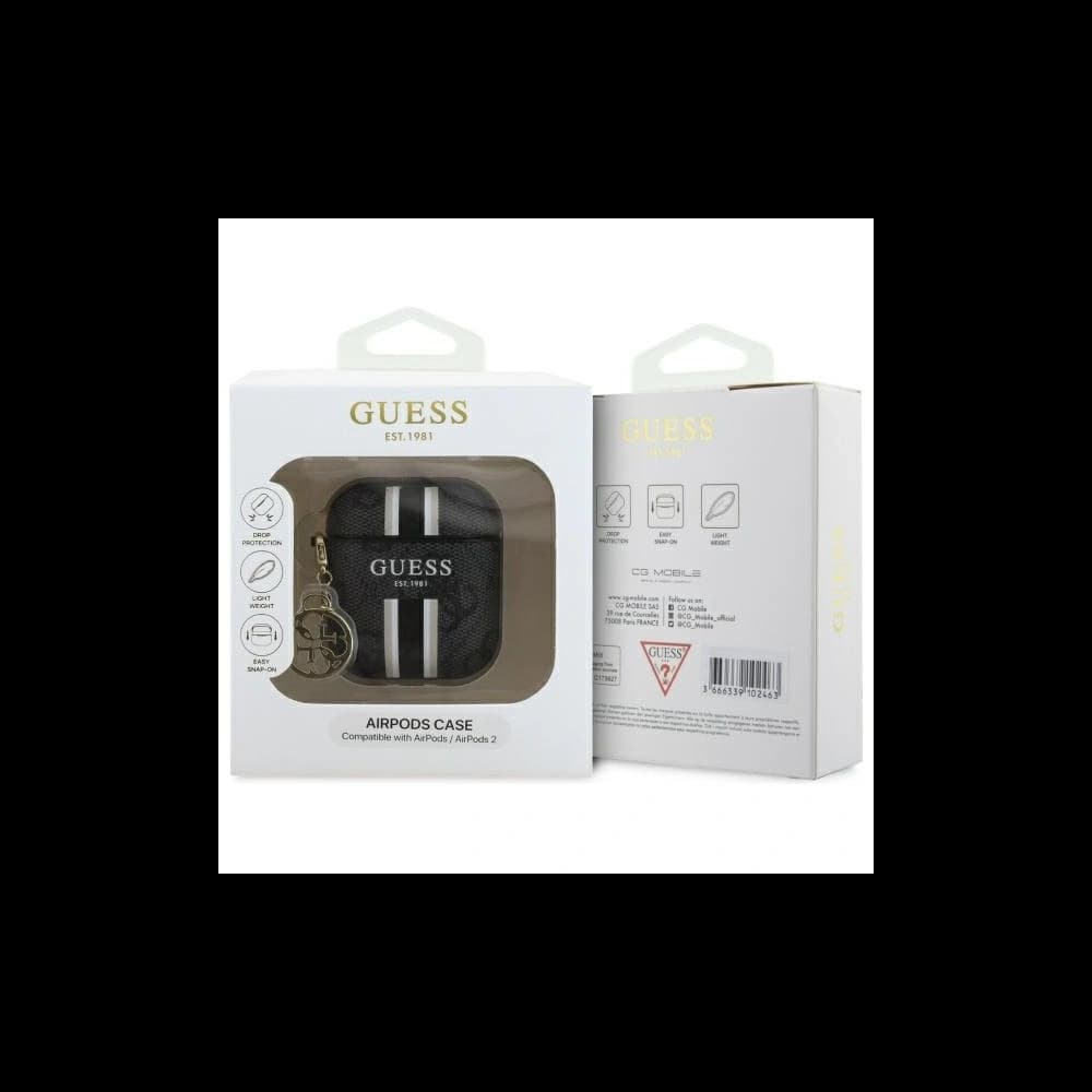 Etui Guess GUA2P4RPSK Apple AirPods 1/2 obal 4G tištěné pruhy kouzlo černý/black - 3