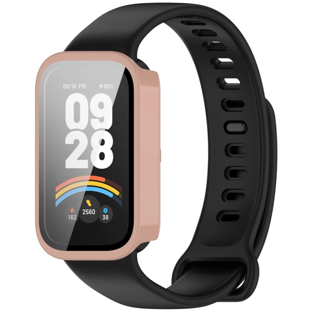 Etui ze skla na hodinky Bizon Case+Glass Watch do Xiaomi Smart Band 9 Active / Redmi Smart Band 3 růžové