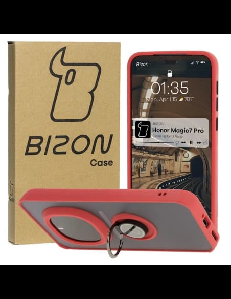 Bizon Case Hybrid Ring Honor Magic7 Pro nuanțat cu un cadru roșu