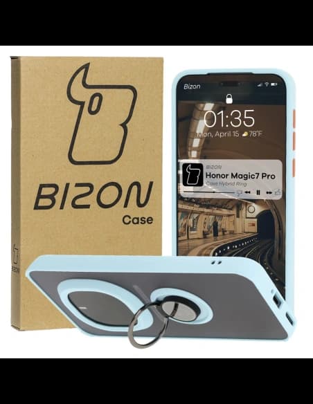 Bizon Case Hybrid Ring Honor Magic7 Pro nuanțat cu un cadru de culoare albastru deschis.
