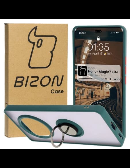 Bizon Case Hybrid Ring Honor Magic7 Lite fumuriu cu un cadru verde închis