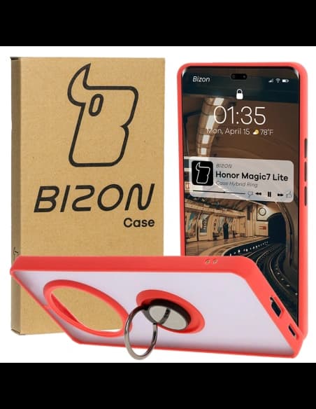 Bizon Case Hybrid Ring Honor Magic7 Lite fumuriu cu un cadru roșu