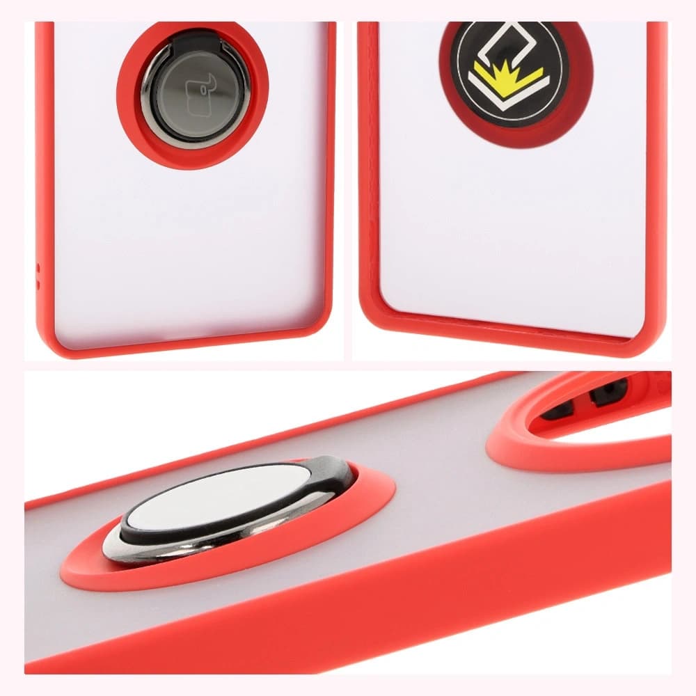 Etui s úchytem na prst Bizon Case Hybrid Ring pro Honor Magic7 Lite kouřové s červeným rámem. - 4