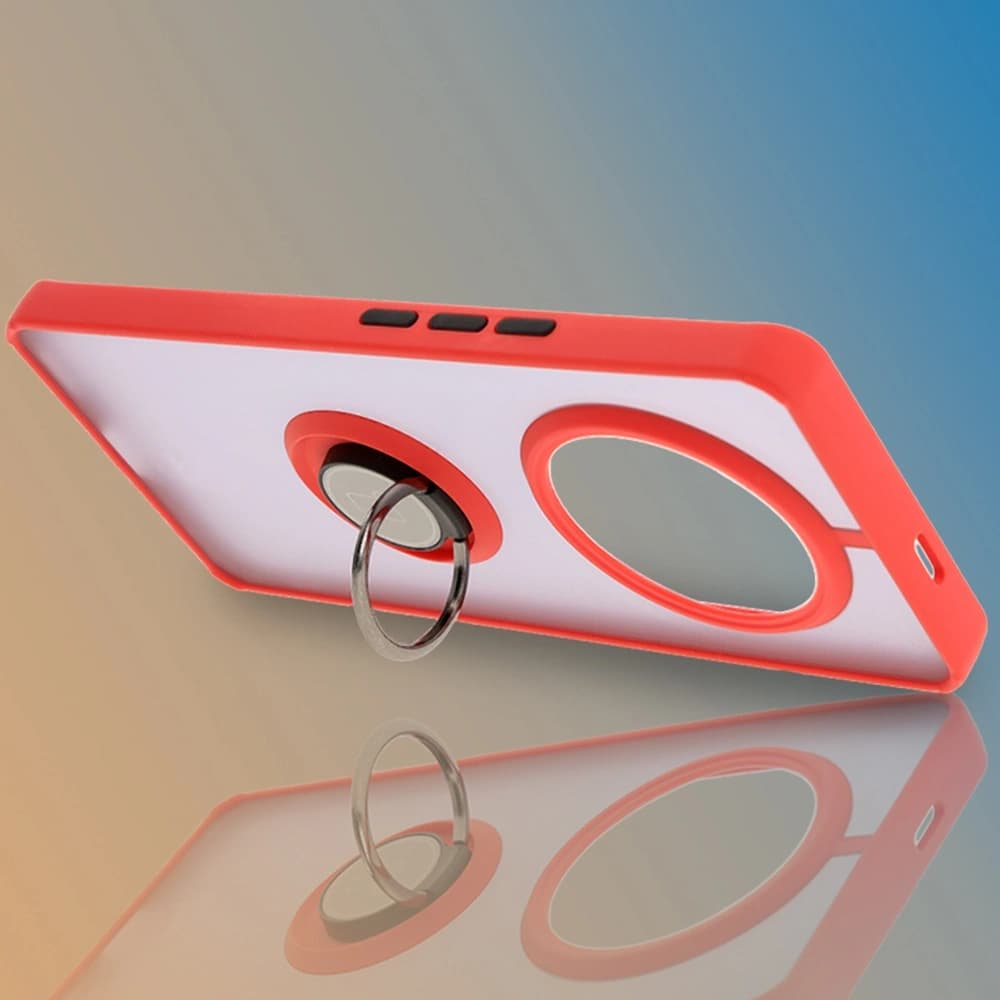 Etui s úchytem na prst Bizon Case Hybrid Ring pro Honor Magic7 Lite kouřové s červeným rámem. - 6