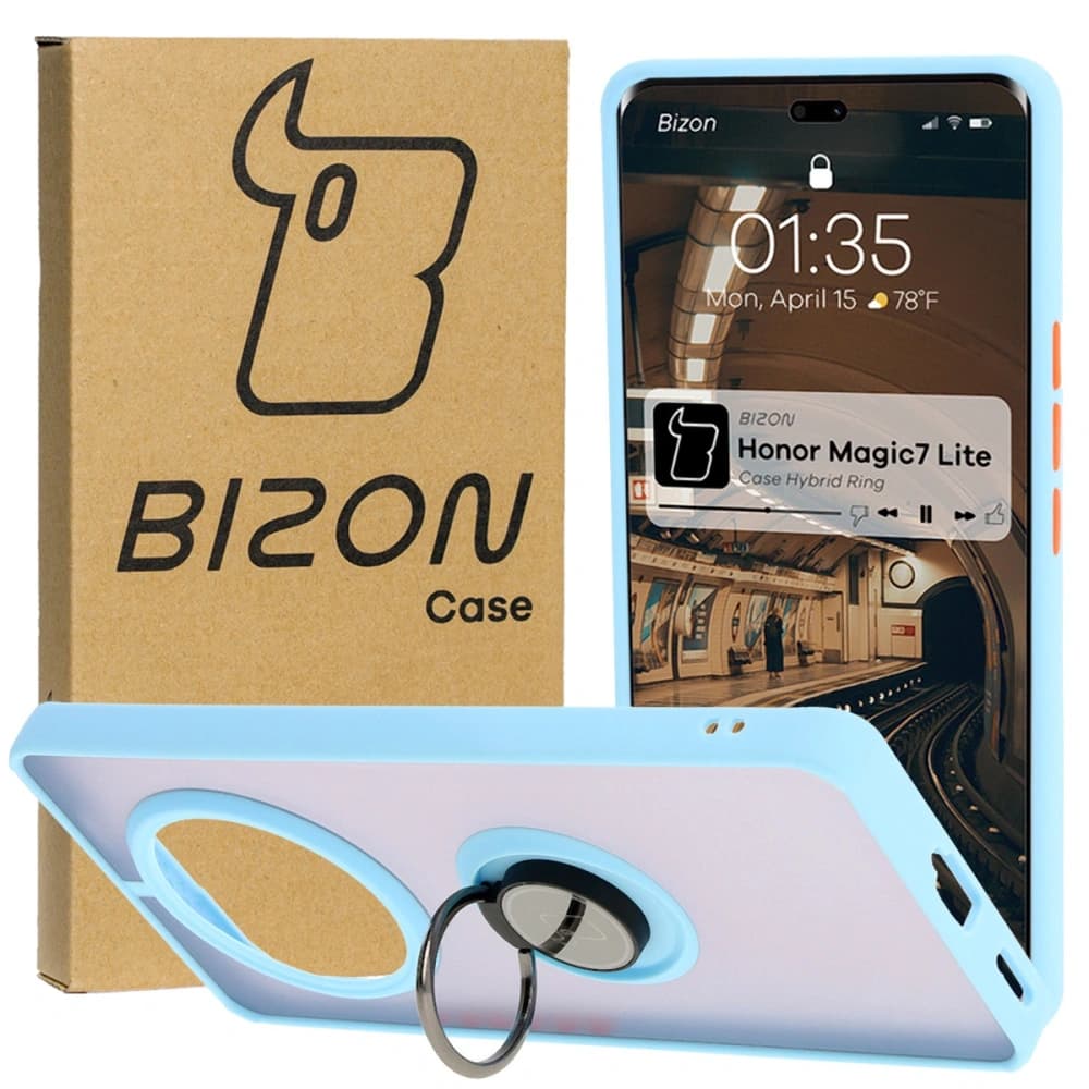 Bizon Case Hybrid Ring Honor Magic7 Lite smoky with a light blue frame
