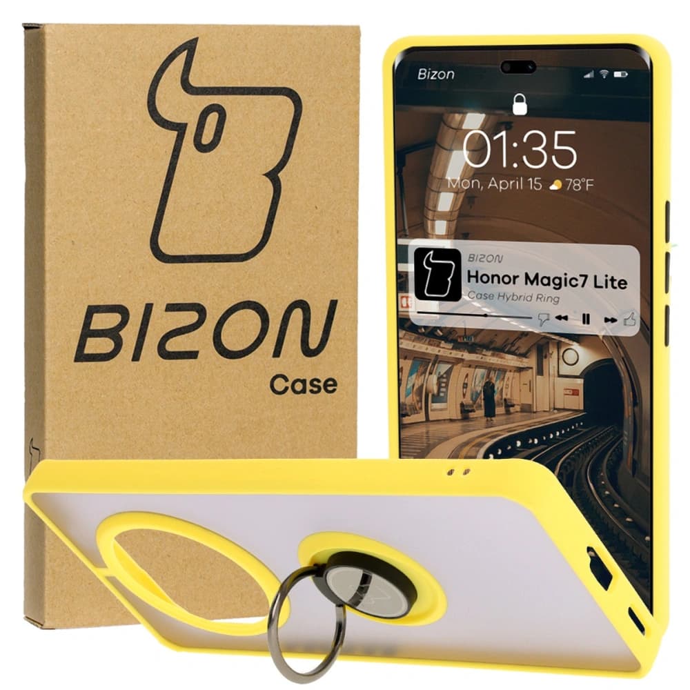 Bizon Case Hybrid Ring Honor Magic7 Lite smoky with a yellow frame