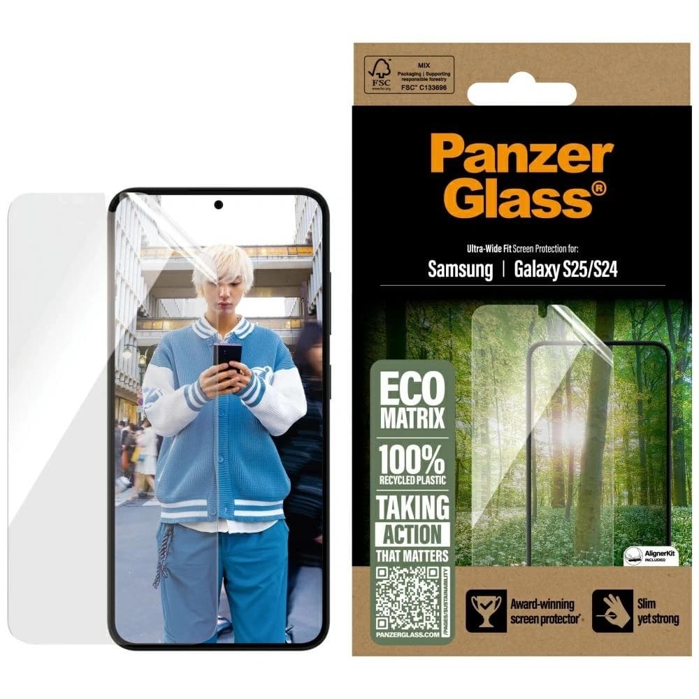 Tvrzené sklo PanzerGlass Eco Matrix Ultra-Wide Fit pro Samsung Galaxy S25