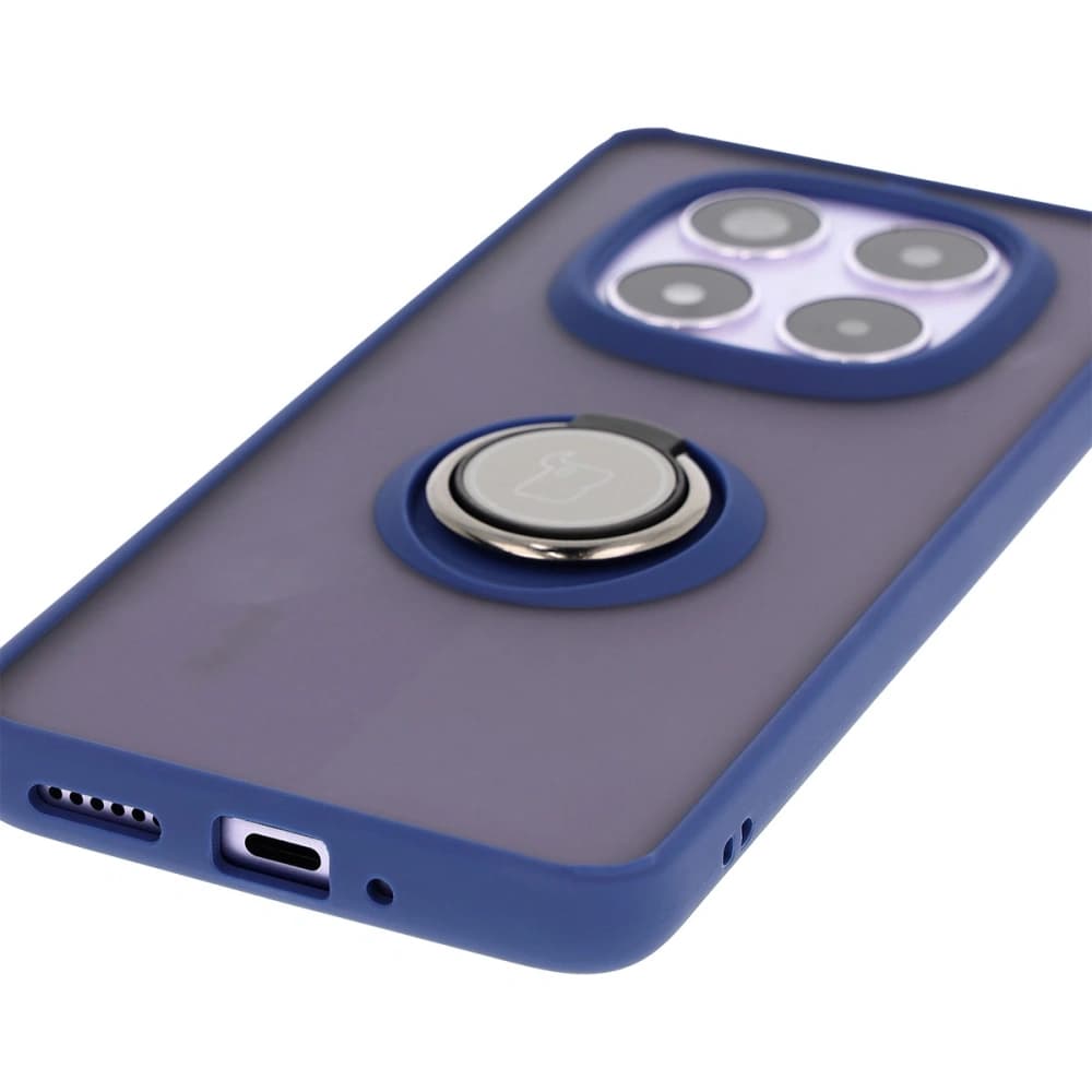 Etui s úchopem na prst Bizon Case Hybrid Ring do Xiaomi Redmi Note 14 Pro 5G / Poco X7 kouřové s modrým rámečkem - 5