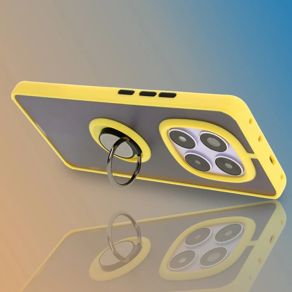 Etui s úchytem na prst Bizon Case Hybrid Ring do Xiaomi Redmi Note 14 Pro 5G / Poco X7 kouřové se žlutým rámem - 6
