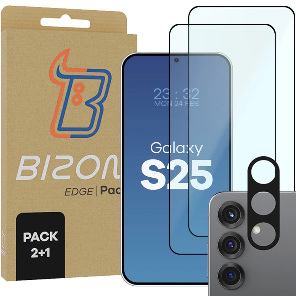 Bizon Edge 2 Pack 2x screen glass + 1x camera glass Samsung Galaxy S25