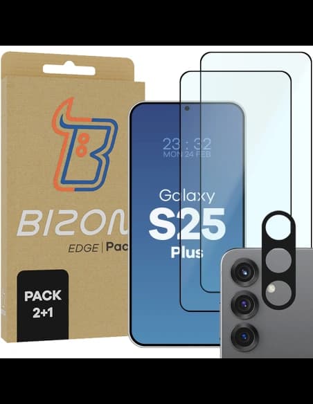 Bizon Edge 2 Pachet 2x sticlă pentru ecran + 1x sticlă pentru cameră Samsung Galaxy S25+ Plus