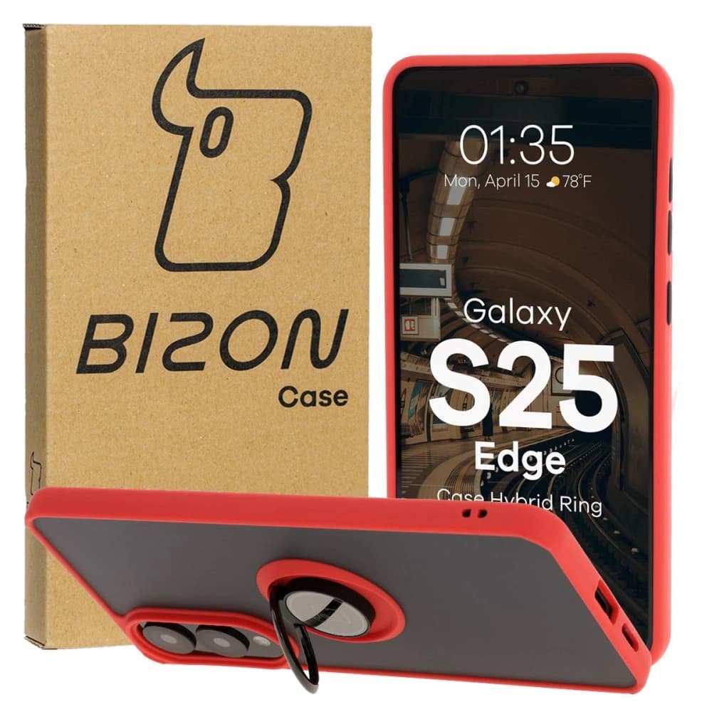 Bizon Case Hybrid Ring Samsung Galaxy S25 Edge smoky with a red frame