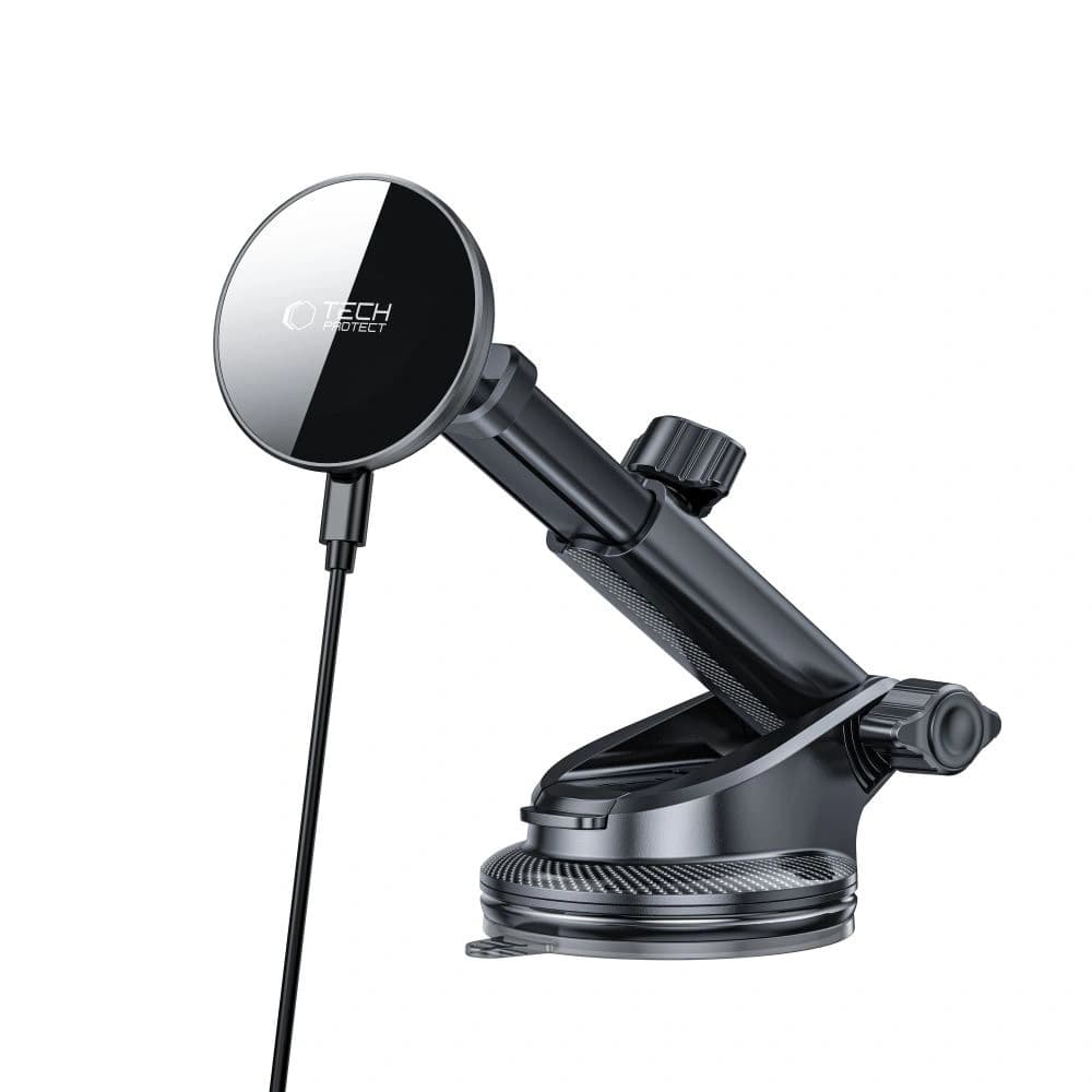 Auto-Halterung für das Armaturenbrett / für den Lüftungsschlitz mit kabellosem Ladegerät Tech-Protect MM15W-V10 Magnetic MagSafe Armaturenbrett- und Lüftungshalter kabelloses Ladegerät 15W Schwarz - 3