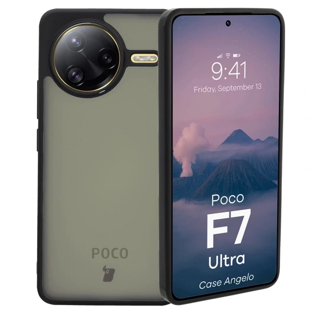 Bizon Case Angelo Xiaomi Poco F7 Ultra rauchig mit einem schwarzen Rahmen