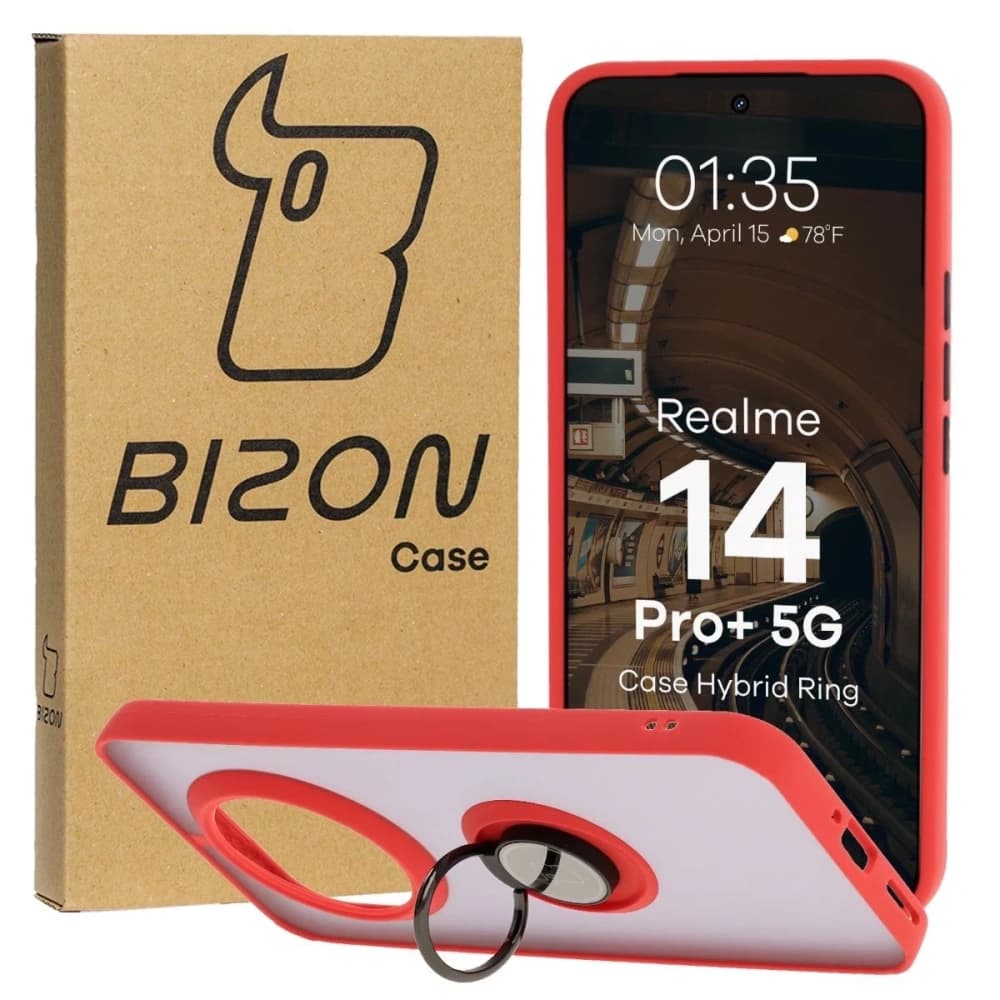 Bizon Case Hybrid Ring Realme 14 Pro+ Plus 5G rauchig mit rotem Rahmen