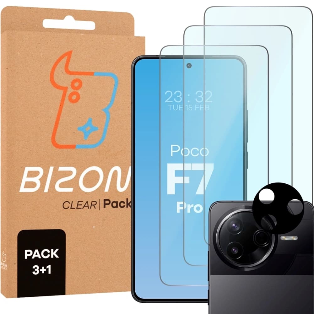 Bizon Clear 2 csomag 3x edzett üveg + 1x lencsevédő Xiaomi Poco F7 Pro