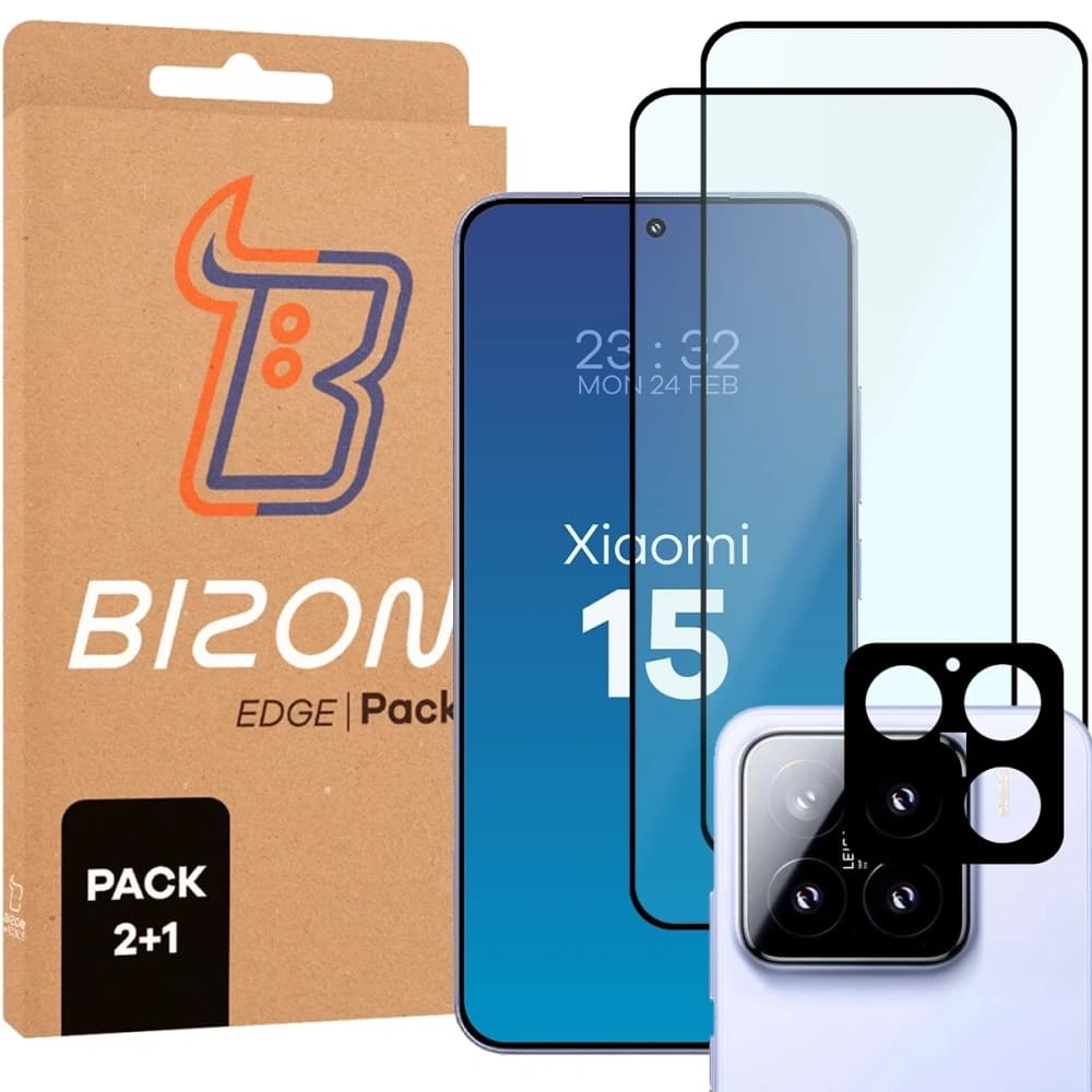 Bizon Edge 2 Pack 2x gehärtetes Glas + Linsenschutz für Xiaomi 15