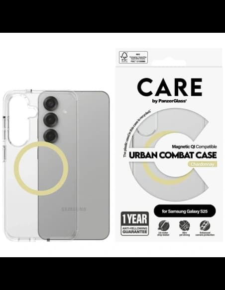 CARE od PanzerGlass Flagship Urban Combat Chardonnay QI Samsung Galaxy S25 čirý