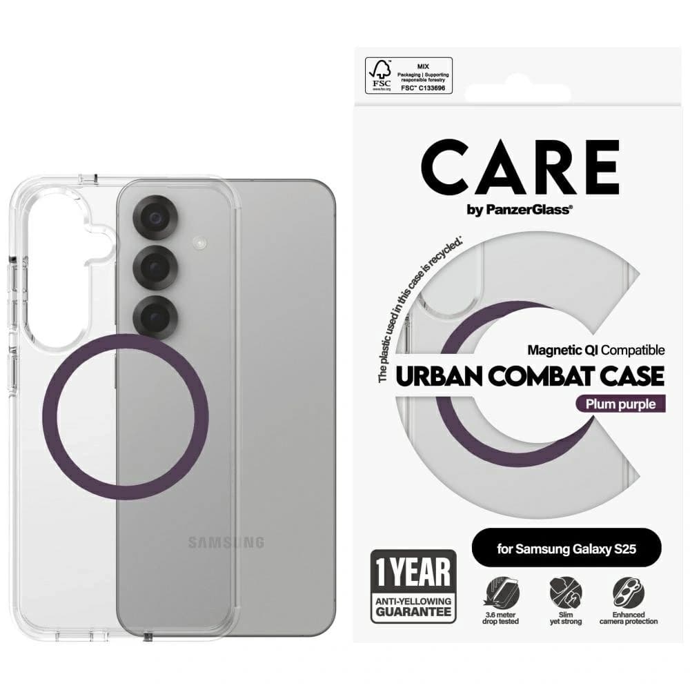 CARE od PanzerGlass Flagship Urban Combat Purple QI Samsung Galaxy S25 čirý