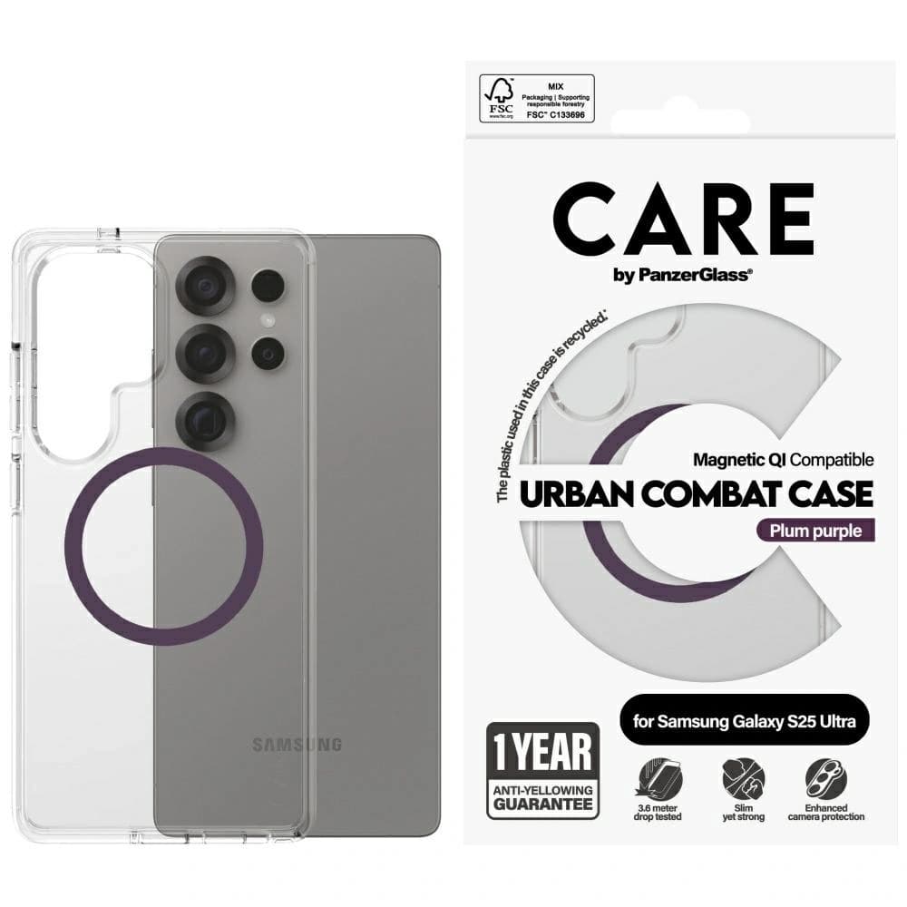 CARE od PanzerGlass Flagship Urban Combat Purple QI pro Samsung Galaxy S25 Ultra čirý