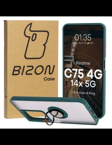 Bizon Case Hybrid Ring Realme C75 4G / 14x 5G füstös sötétzöld kerettel
