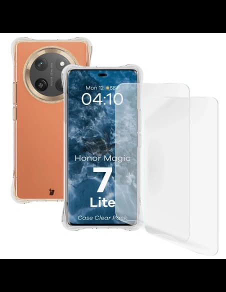 Husa flexibilă Bizon Case Clear Pack + 2x folie de protecție pentru ecran Honor Magic7 Lite