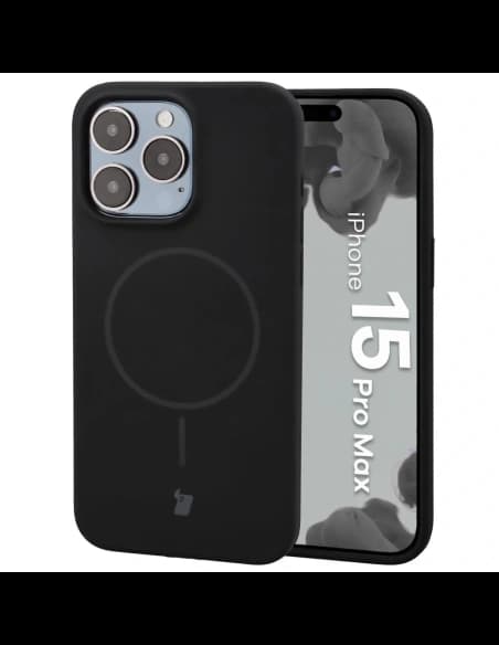 Silikonowe etui z pierścieniem magnetycznym Bizon Soft Case Magnetic do iPhone 15 Pro Max, czarne