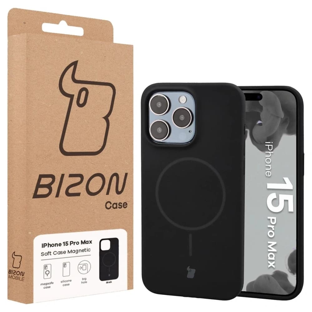 Silikonowe etui z pierścieniem magnetycznym Bizon Soft Case Magnetic do iPhone 15 Pro Max, czarne - 8