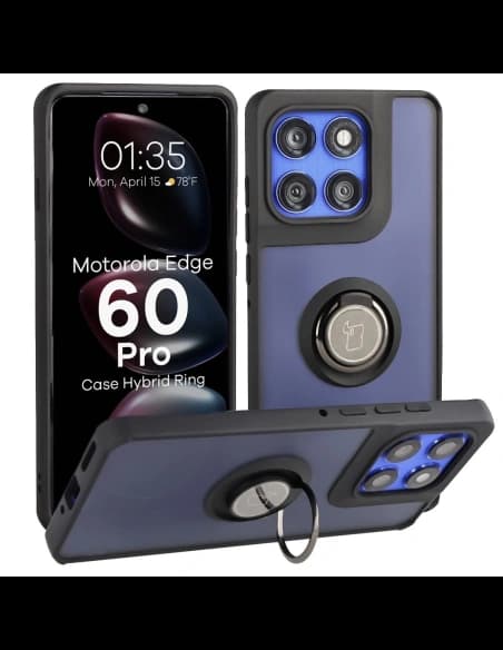 Inel de inel hibrid Bizon Case pentru Motorola Edge 60 Pro, fumuriu, cu ramă neagră
