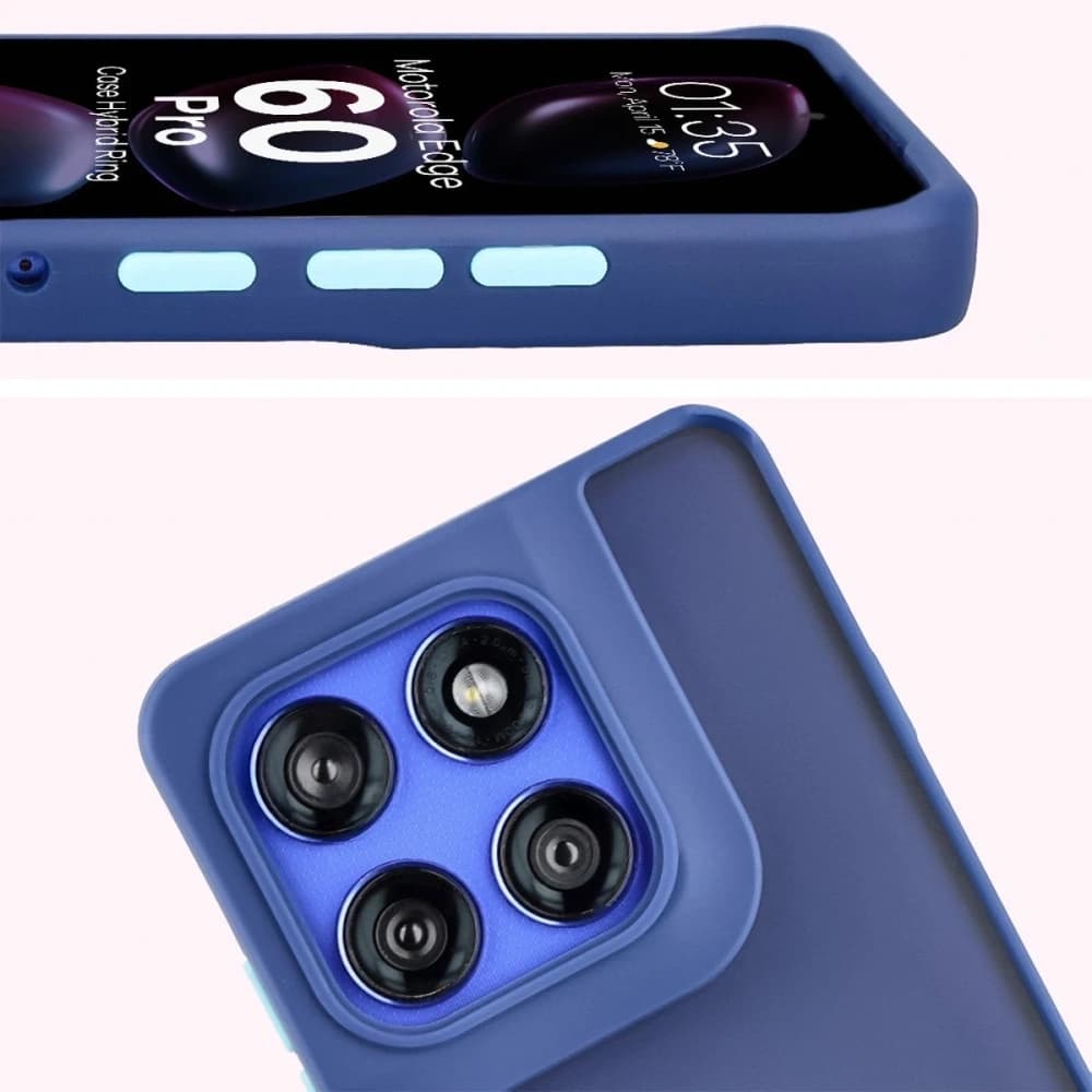 Inel hibrid Bizon Case pentru Motorola Edge 60 Pro, fumuriu, cu ramă albastru închis - 3