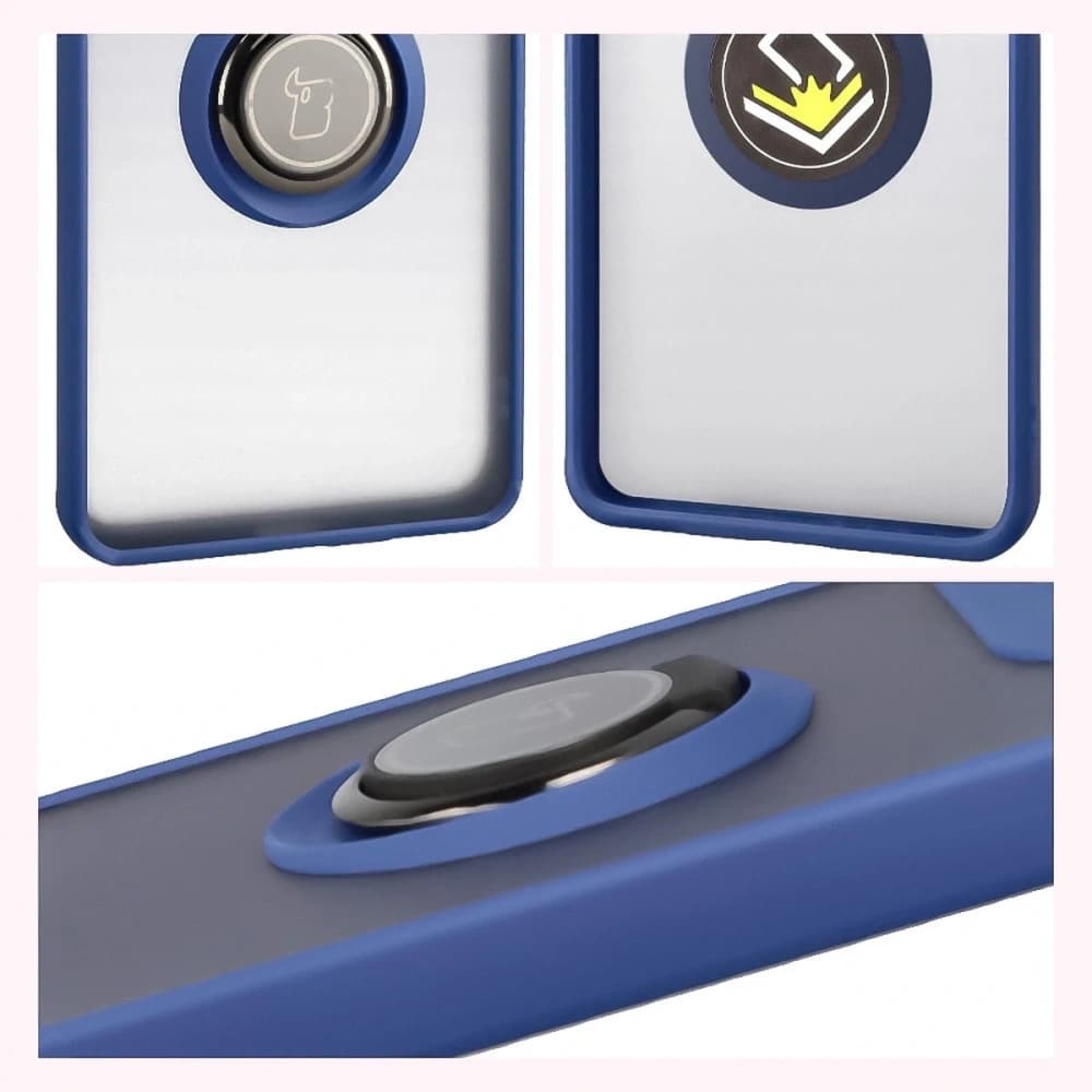 Inel hibrid Bizon Case pentru Motorola Edge 60 Pro, fumuriu, cu ramă albastru închis - 4