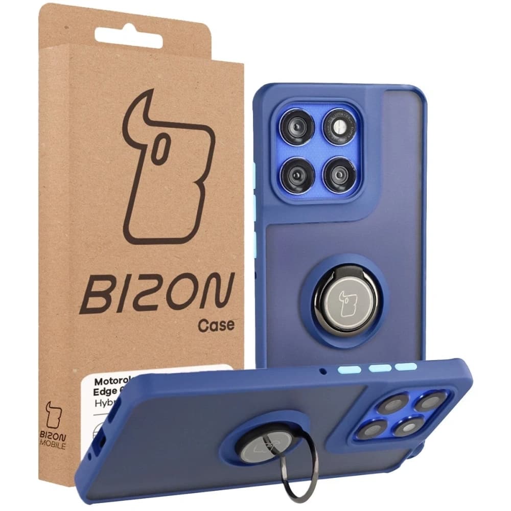 Inel hibrid Bizon Case pentru Motorola Edge 60 Pro, fumuriu, cu ramă albastru închis - 7