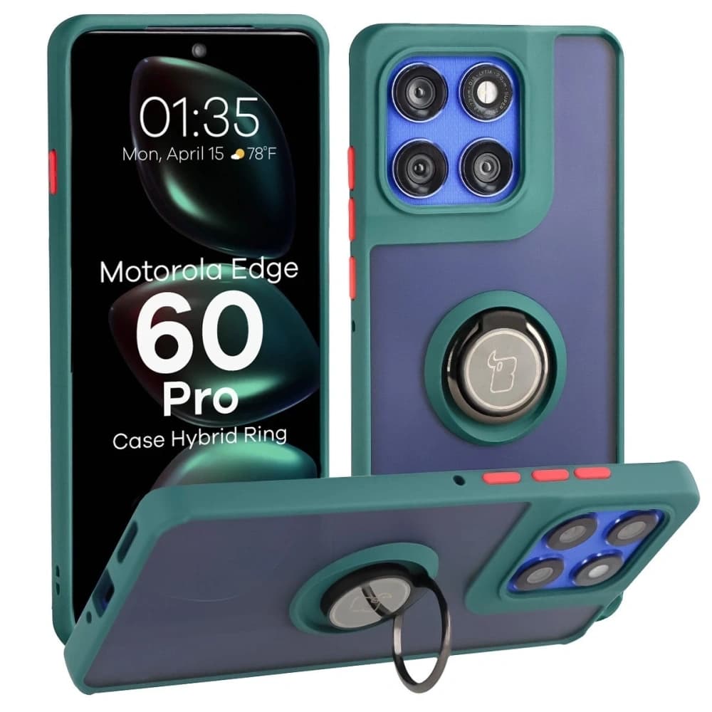 Inel de inel hybrid Bizon Case pentru Motorola Edge 60 Pro, fumuriu, cu ramă verde închis