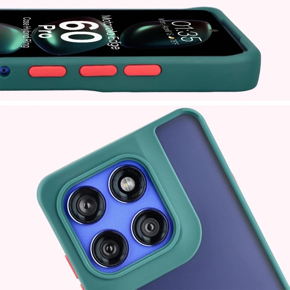 Inel de inel hybrid Bizon Case pentru Motorola Edge 60 Pro, fumuriu, cu ramă verde închis - 3