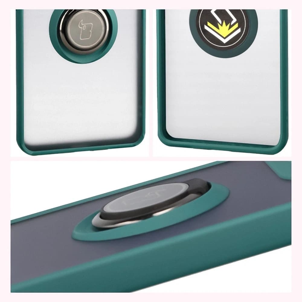 Inel de inel hybrid Bizon Case pentru Motorola Edge 60 Pro, fumuriu, cu ramă verde închis - 4