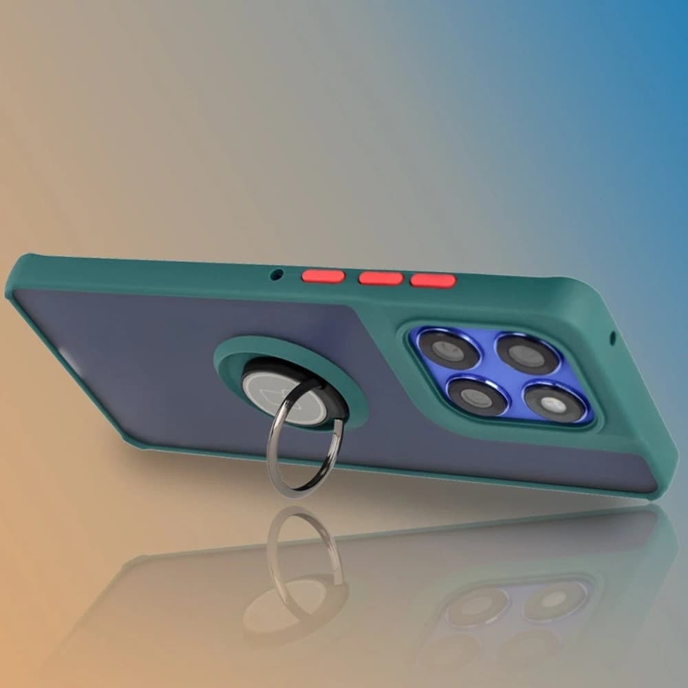 Inel de inel hybrid Bizon Case pentru Motorola Edge 60 Pro, fumuriu, cu ramă verde închis - 6