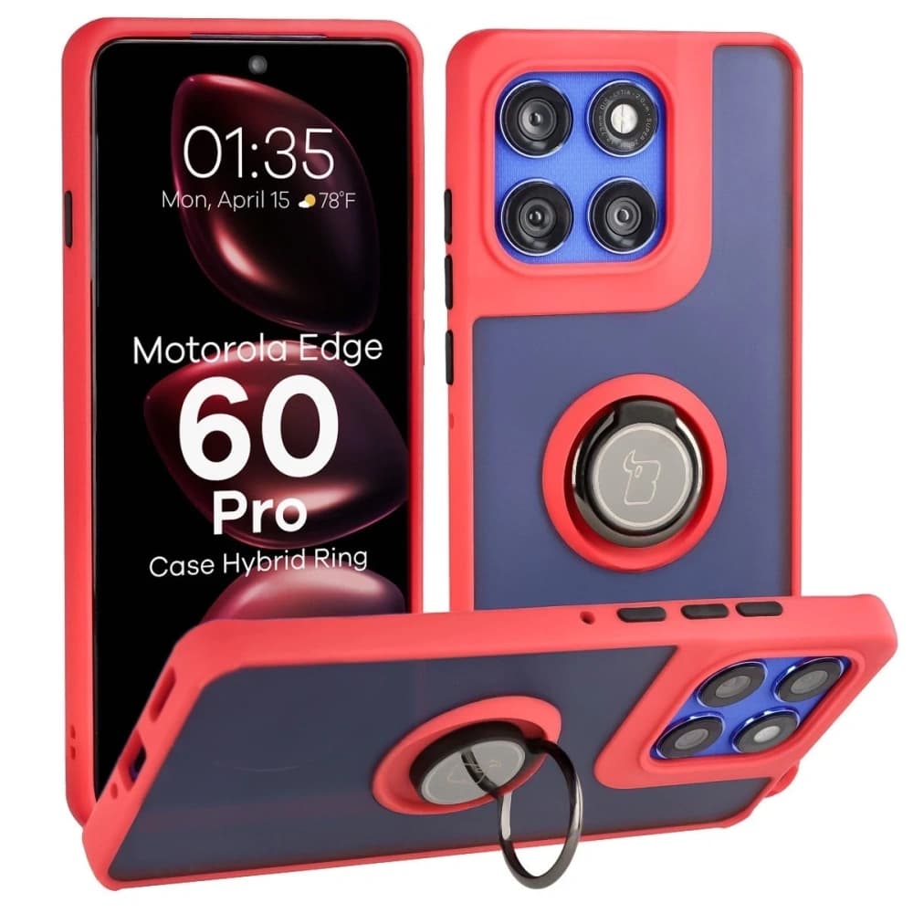 Inel de inel Bizon Case Hybrid pentru Motorola Edge 60 Pro, fumuriu, cu ramă roșie
