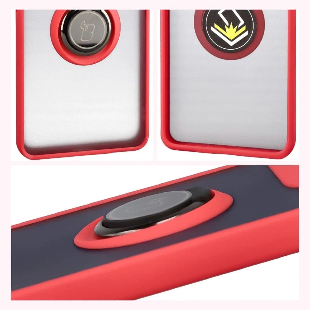 Inel de inel Bizon Case Hybrid pentru Motorola Edge 60 Pro, fumuriu, cu ramă roșie - 4