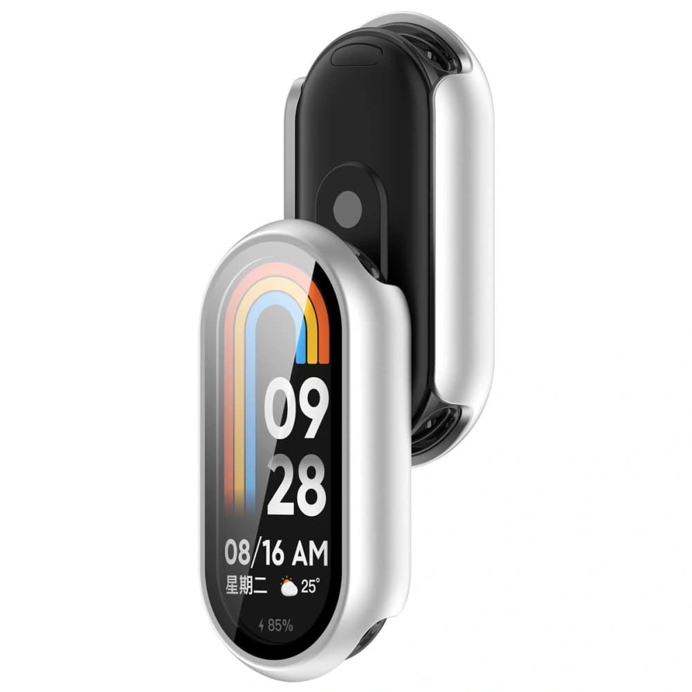 Bizon Case+Glass Uhr Xiaomi Smart Band 10 Silber