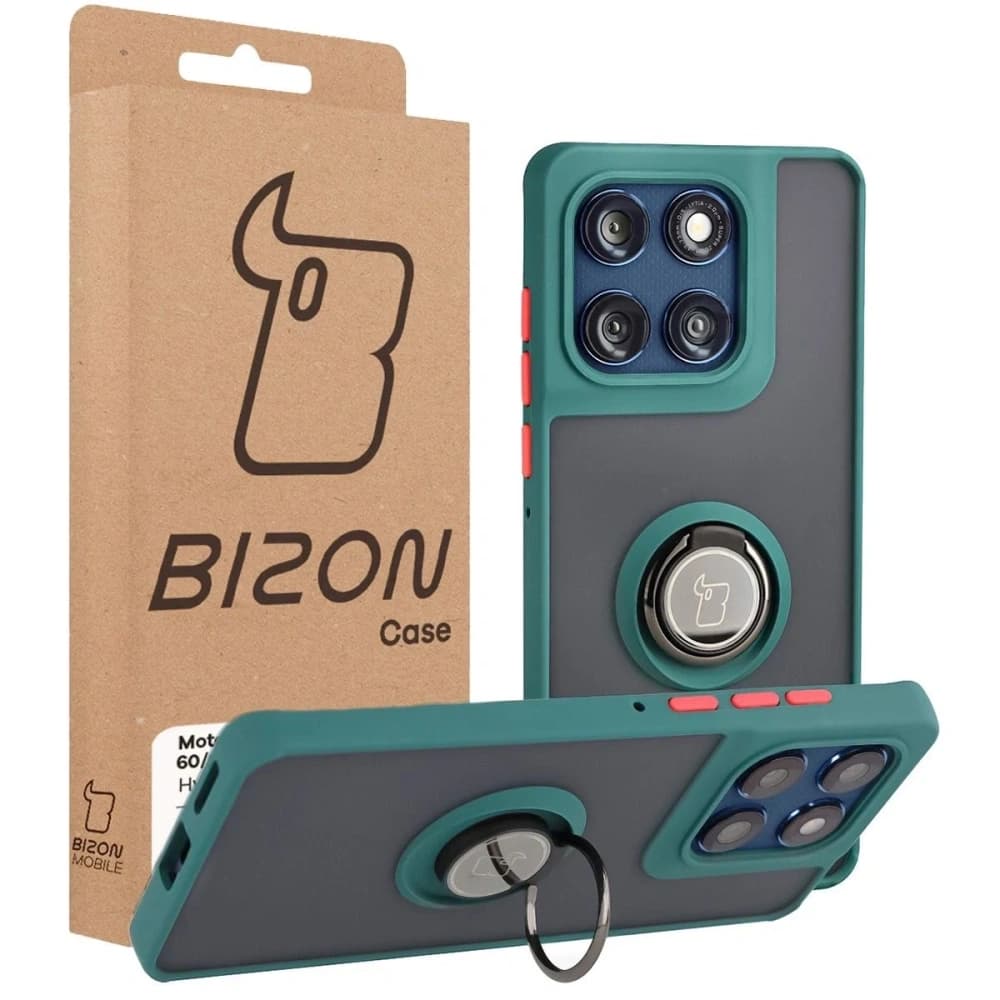 Caz Bizon Hybrid Ring Motorola Edge 60 Fusion / 60 fumuriu cu un cadru verde închis - 7