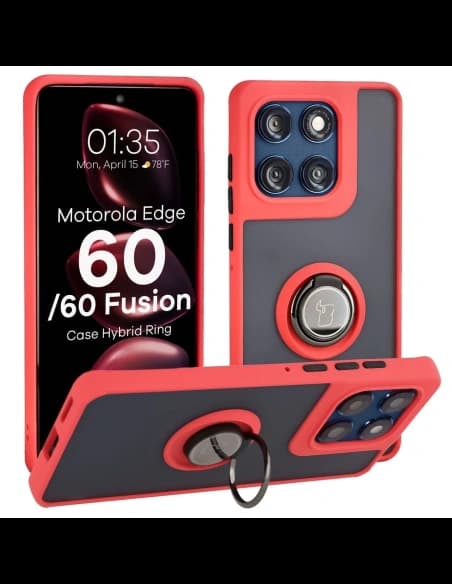 Caz Bizon Hybrid Ring Motorola Edge 60 Fusion / 60 fumuriu cu un cadru roșu