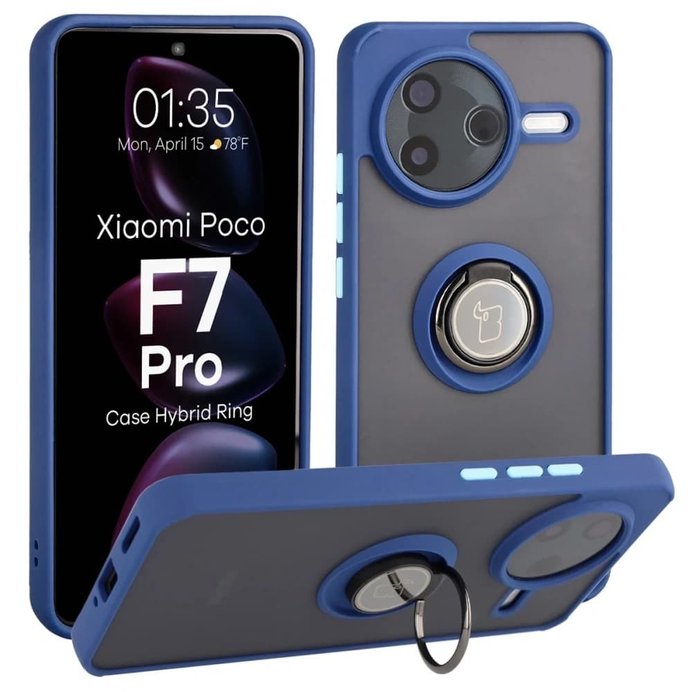 Bizon Case Hybrid Gyűrű Xiaomi POCO F7 Pro füstös tengerészkékkel - 1